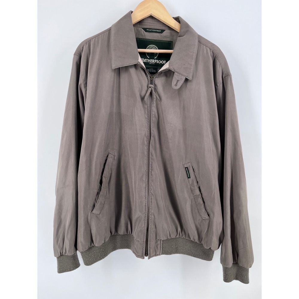 Weatherproof Mens Microfiber Golf Jacket Taupe Gray Full Zip Bomber L Outdoors